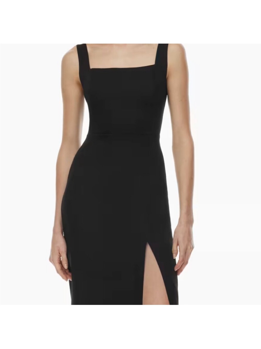 Babaton Black One-Shoulder Sheath Dress with Square Neck and Thigh Slit